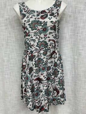 Manhattan Blues White Mini Dress with Teal and Maroon Floral Print